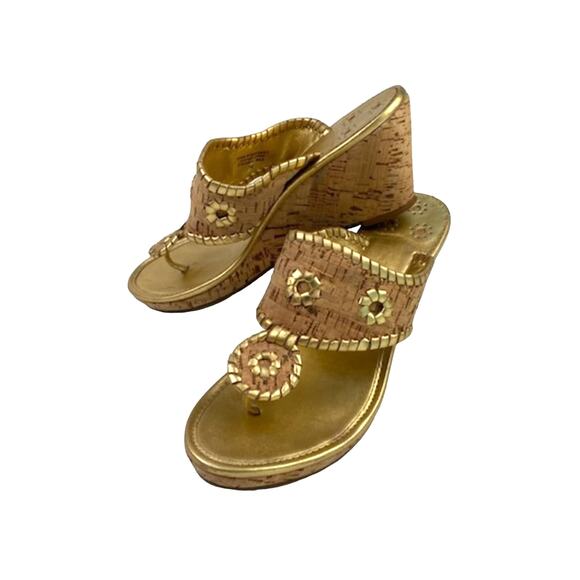 Jack Rogers Marbella Cork Wedge Sandals Size 7 Tan Gold - Picture 3 of 9